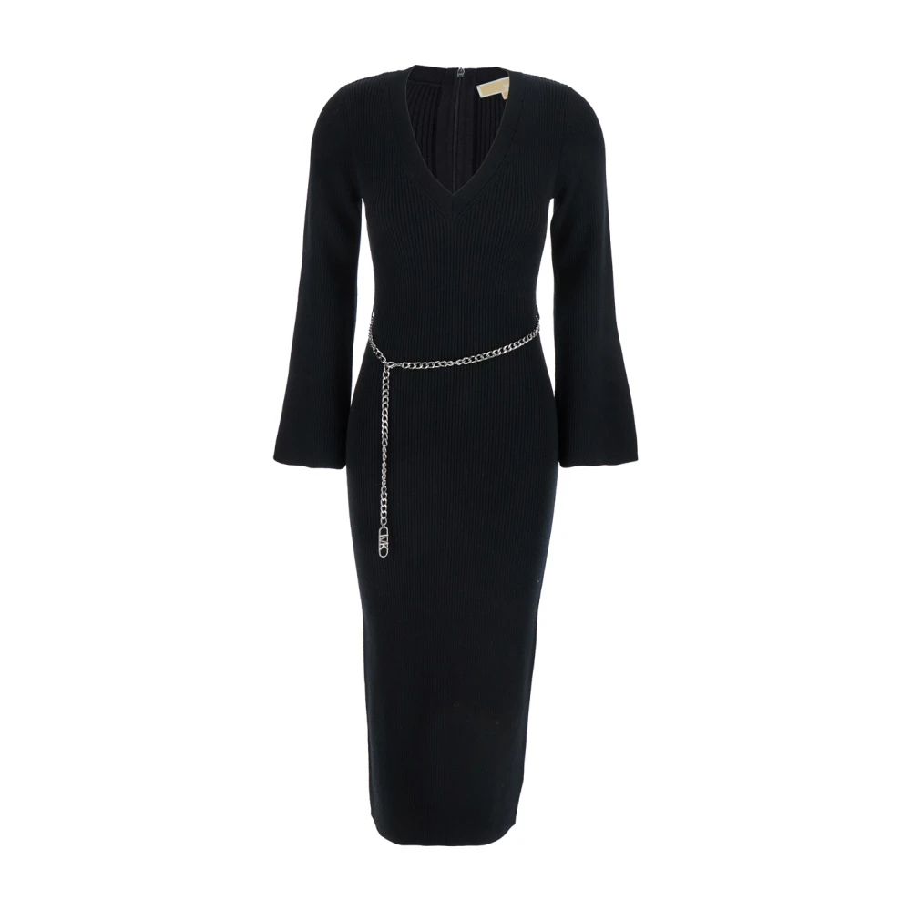 Michael Kors Femme Noir - Robe E En Mélange De Laine Stretch Avec Ceinture Chaîne - Robes - Taille: 38 Fr