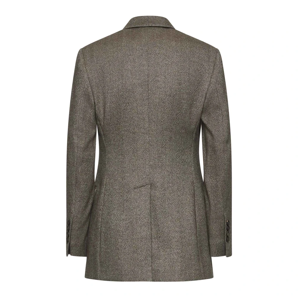 BRUNELLO CUCINELLI Bruin Visgraat Wollen Blazer Brown Dames