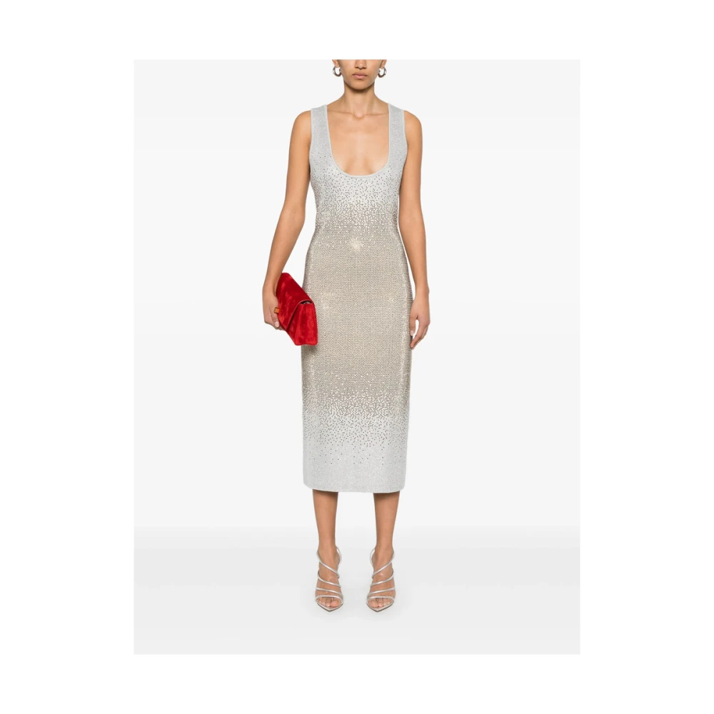 Retrofête Grijze Jurk met Kristalversiering en Mouwloos Multicolor Dames