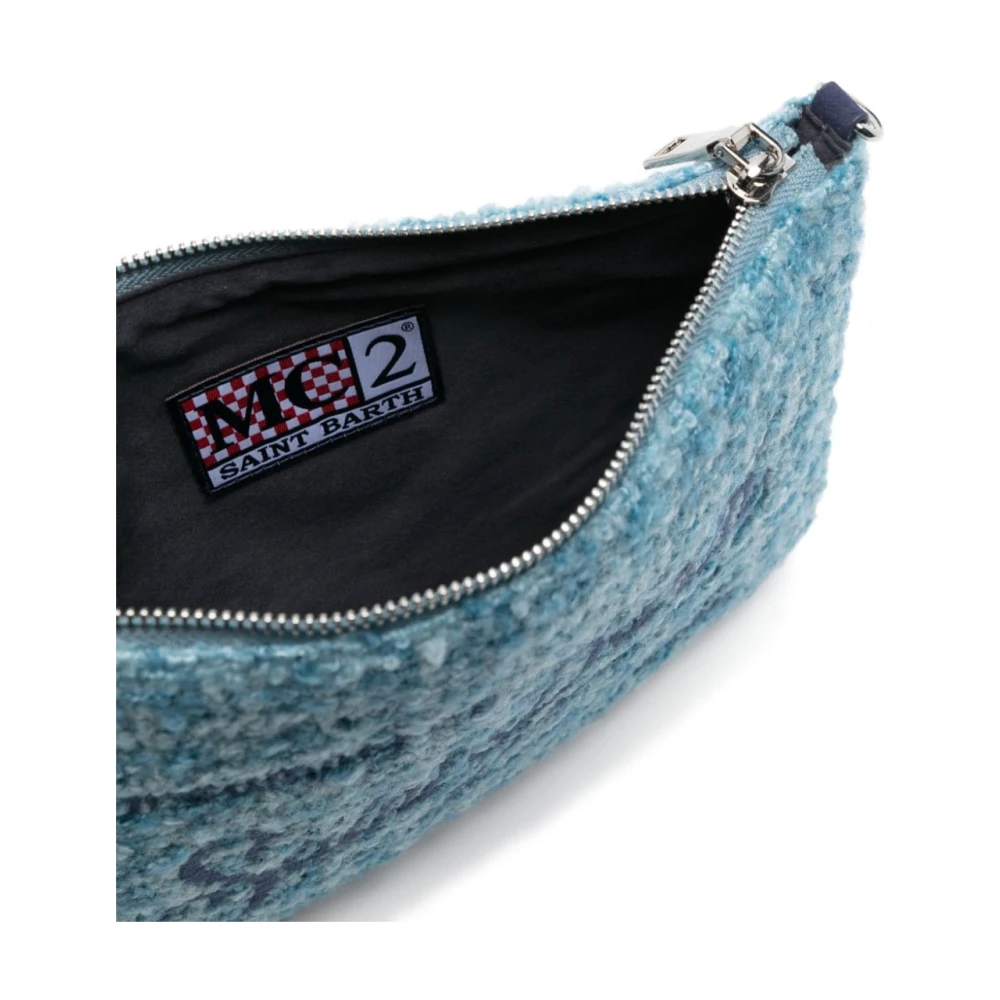 MC2 Saint Barth Blauwe Tweed Schoudertas met Geborduurde Logo's Blue Dames