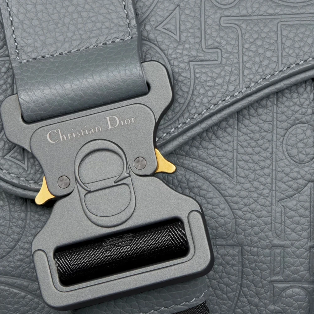 Dior Leren Saddle Tas met Verstelbare Band Gray Heren