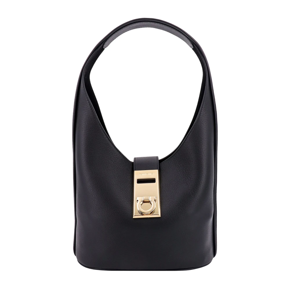 Salvatore Ferragamo Zwarte leren schoudertas Gancini detail Black Dames