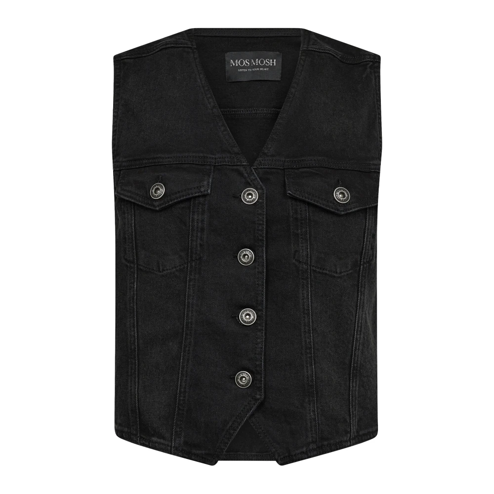 MOS Mosh Denim Vest Blazer med V-ringning Black, Dam