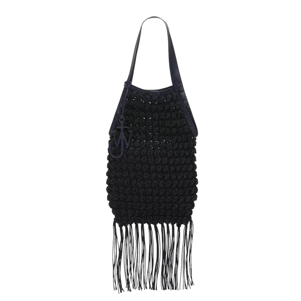 JW Anderson Navy Franje Gehaakte Shopper Tas Black Dames