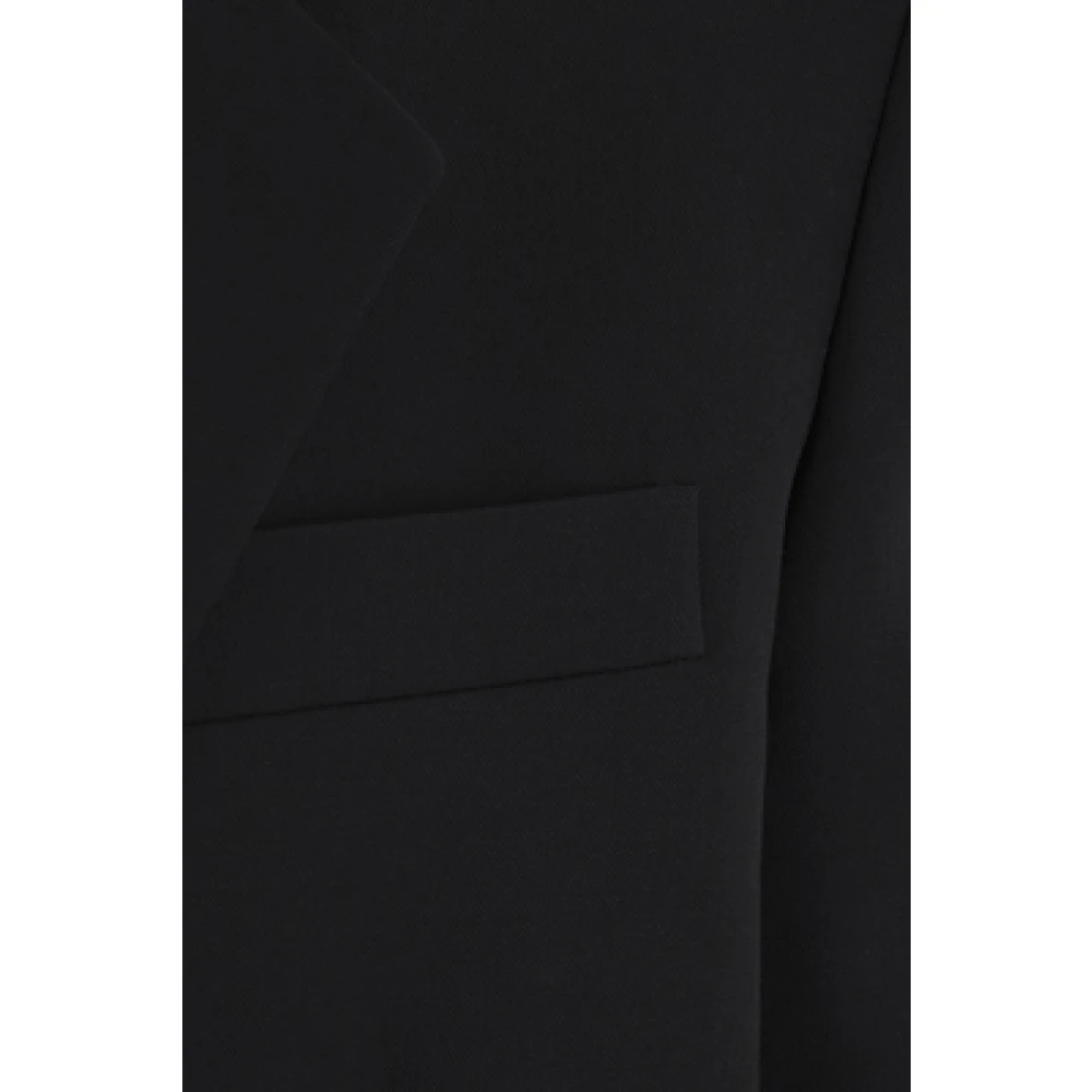 Bottega Veneta Zwarte wollen twill jas met klassieke revers en knoopsluiting Black Heren