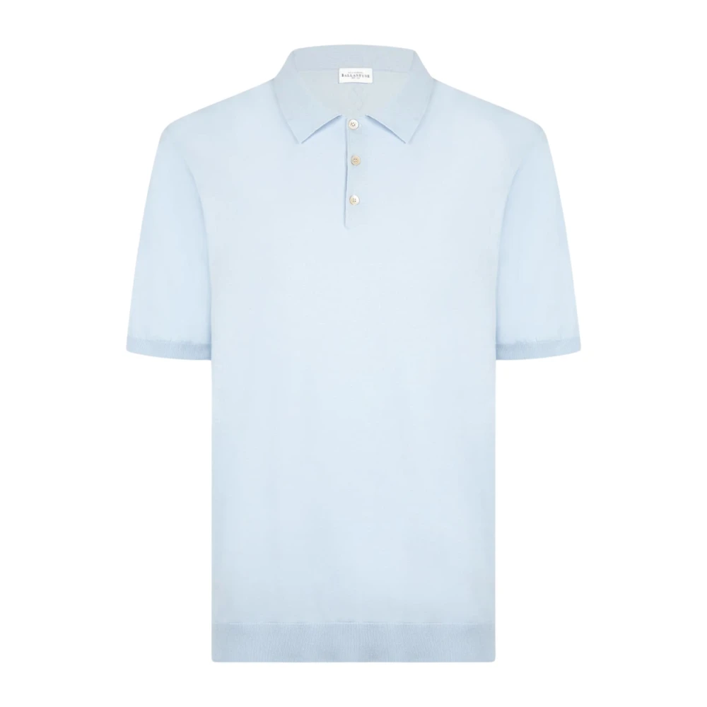 Ballantyne Ultralight Cotton Knit Polo Shirt Blue Heren