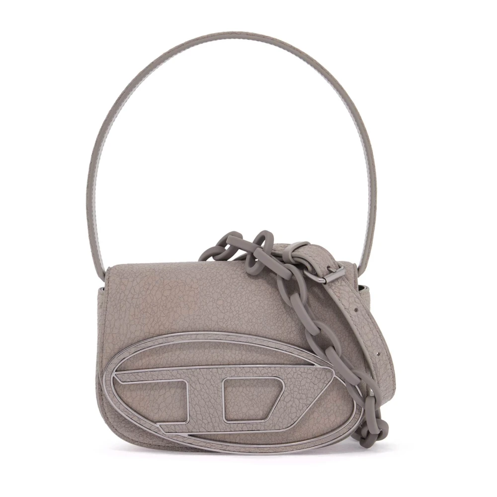 Diesel Schoudertas van leer met droge afwerking Gray Dames