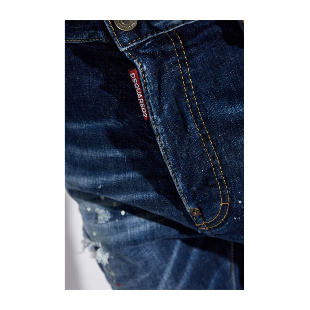 Dsquared2 Indigo Verfspat Jeans Distressed Design Blue Heren