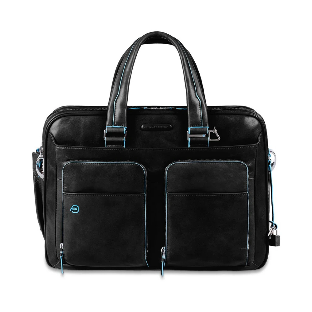 Piquadro Zwarte leren laptoptas met meerdere compartimenten Black Unisex