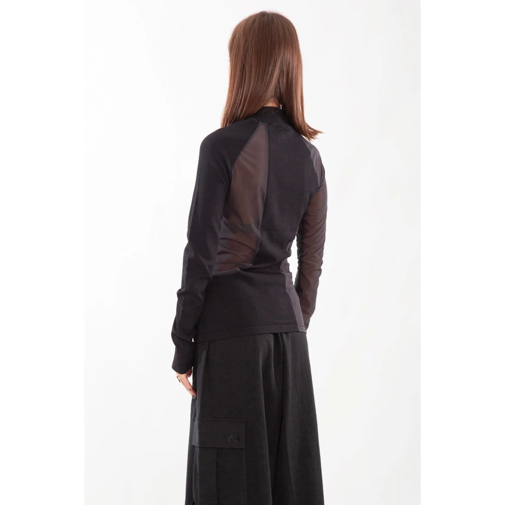 Y-3 Zwarte Mesh Gebreide Longsleeve Top Black Dames