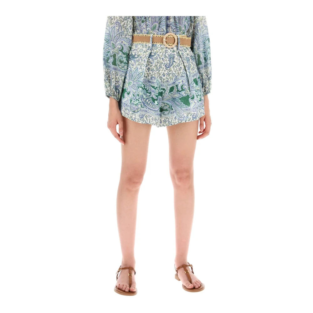 Zimmermann Paisley Linnen Shorts met Raffia Riem Multicolor Dames