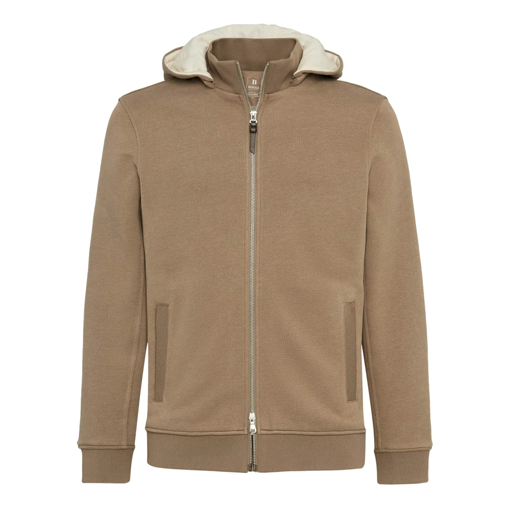 Boggi Milano Tencel Katoenen Hoodie met Capuchon Beige Heren
