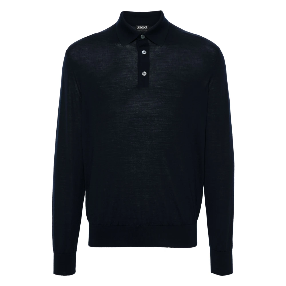 Ermenegildo Zegna Luxe Wollen Gebreide Poloshirt Blue Heren