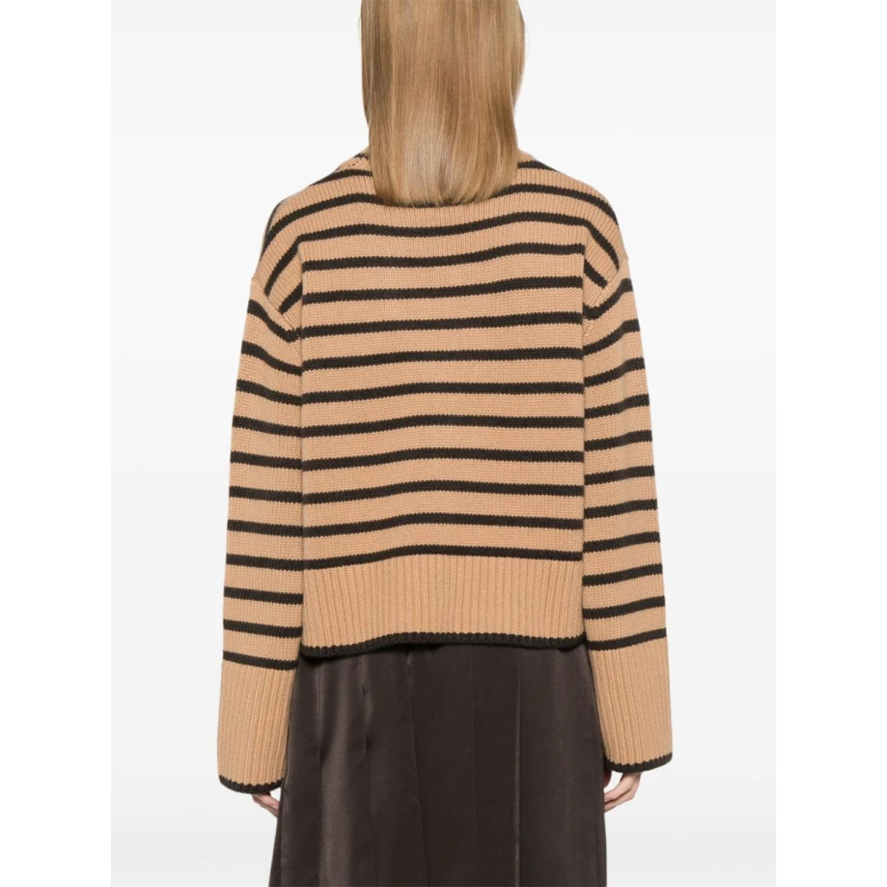 Lisa Yang Beige Gestreepte Kasjmier Gebreide Trui Beige Dames