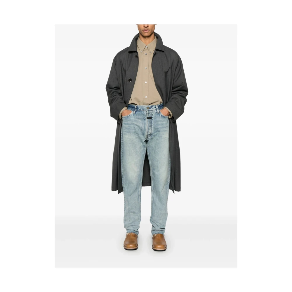Fear Of God Blauwe Tapered Leg Jeans met Logo Patch Blue Heren