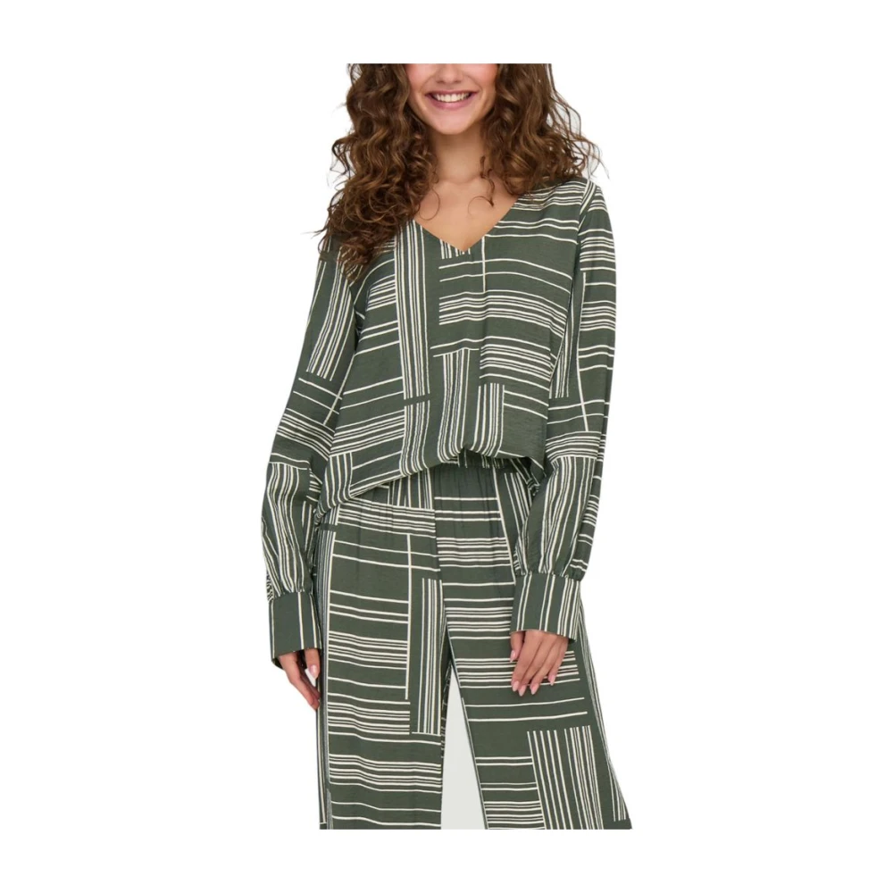 Jacqueline De Yong Women's Green Jdytroya Life L/S Long Top Wvn Dia
