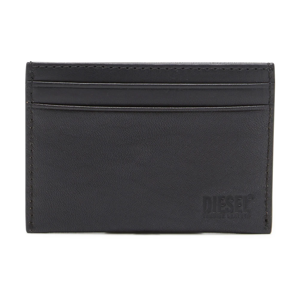Diesel Leather card holder with embossed logo Black Heren