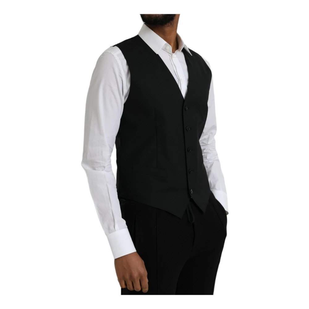 Dolce & Gabbana Zwarte Wol Formele Jurk Vest Black Heren