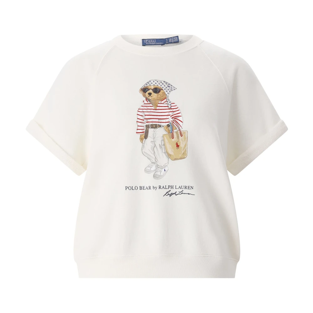 Polo Ralph Lauren Women's White T-Shirts, Xs, Loopback Fleece Polo Bear Sweatshirt