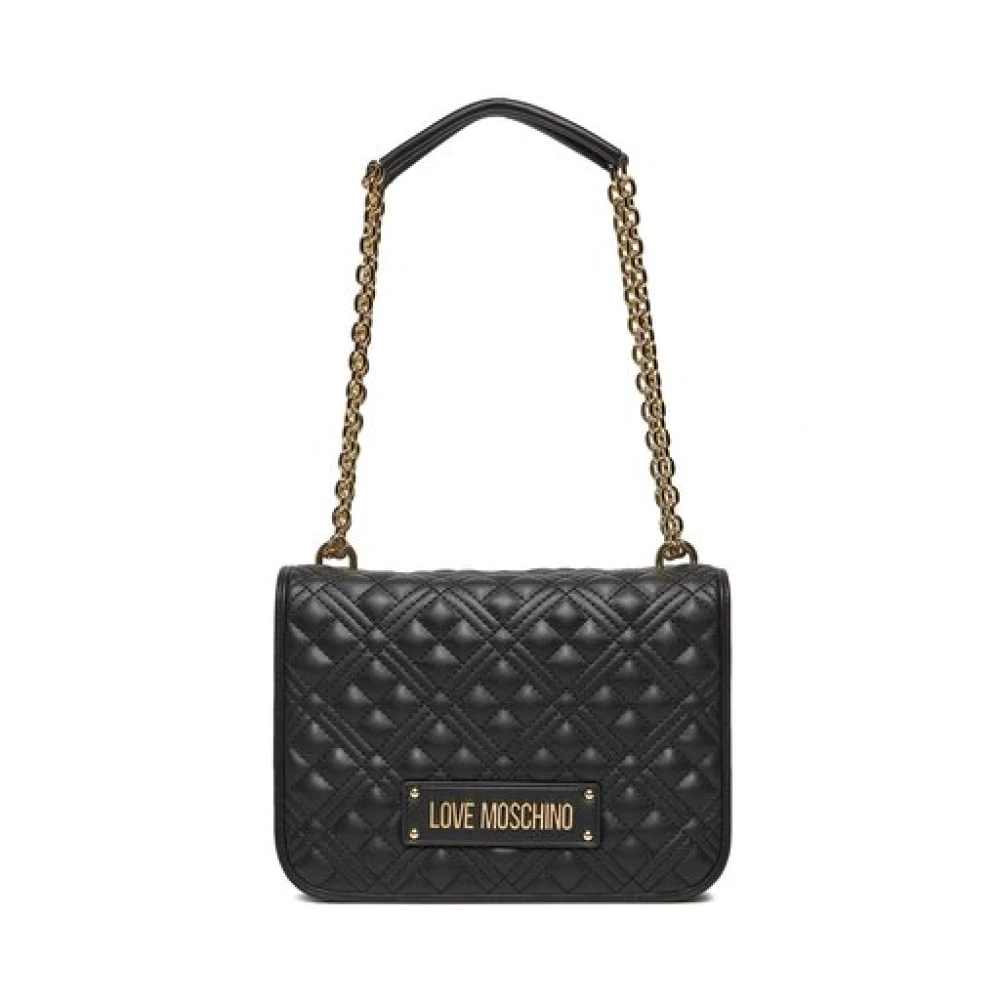 Love Moschino Zwarte Hart Logo Ketting Schoudertas Black Dames