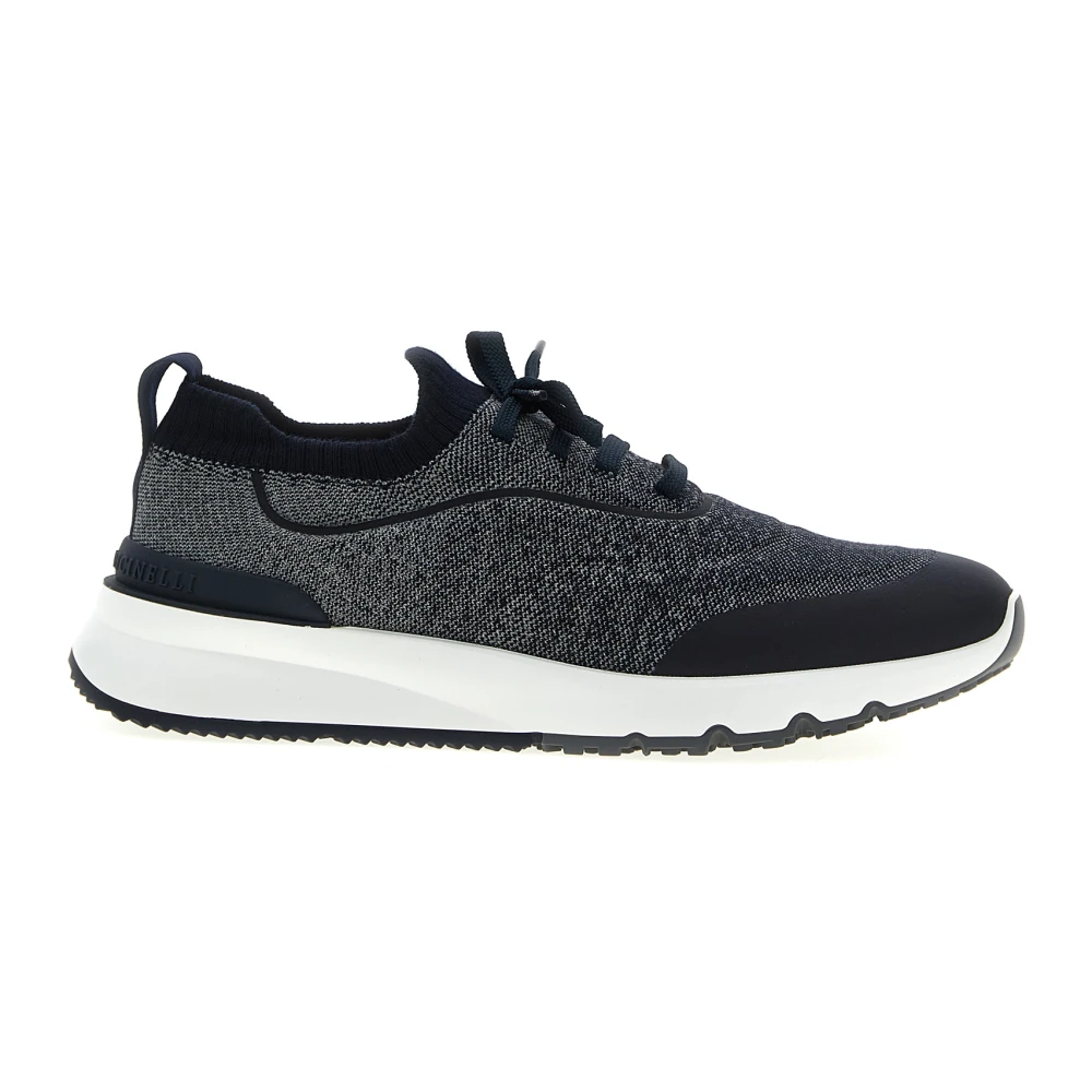 Brunello Cucinelli Low-top katoenen knit sneakers Heren Schoenen Grijs