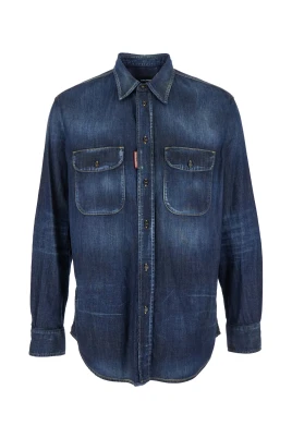 Denimskjorta med spetsig krage
