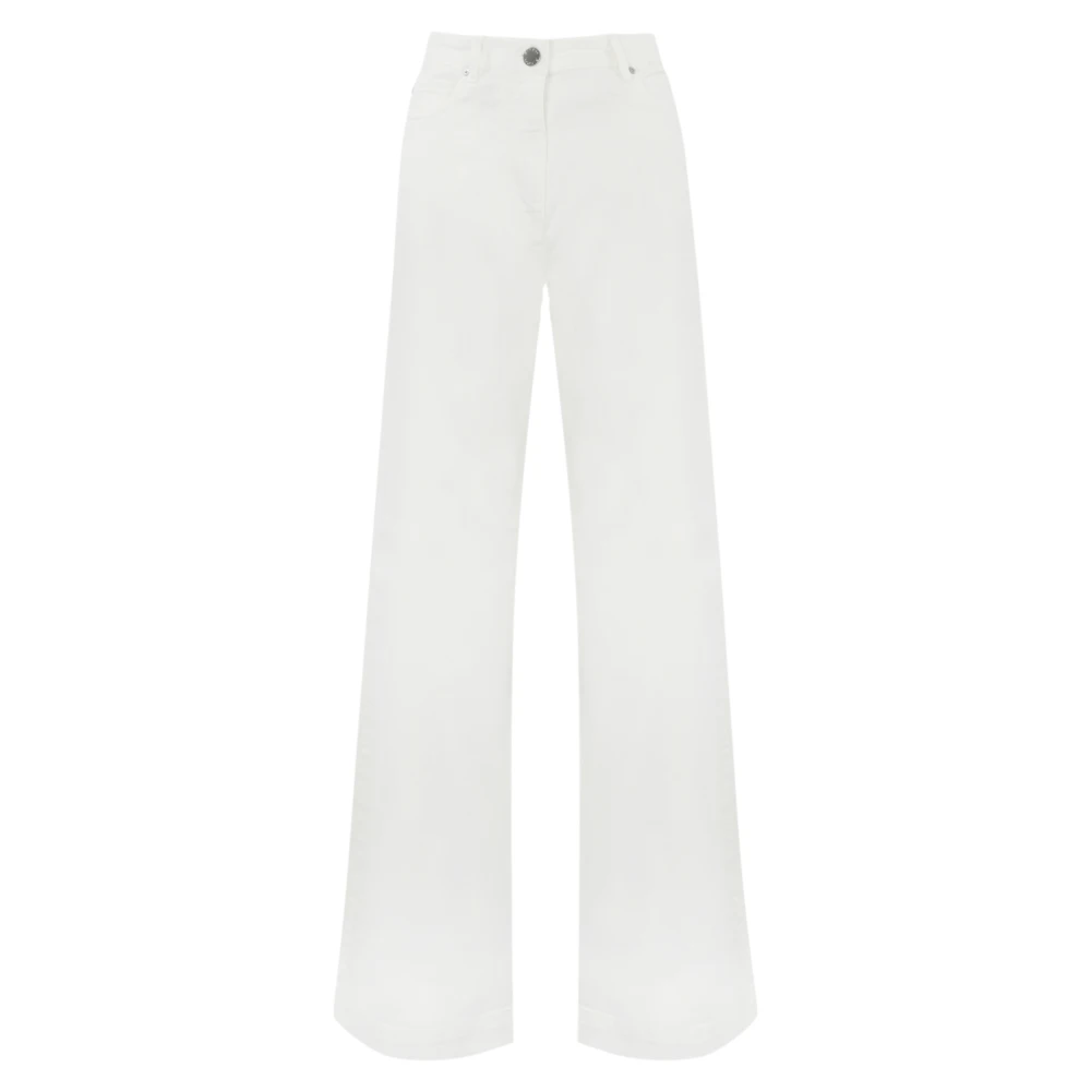 Pinko Witte Twill Broek Wijde Pijpen White Dames