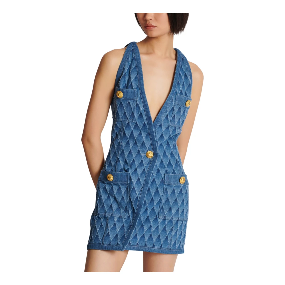 Balmain Korte Denim Jurk Blue Dames