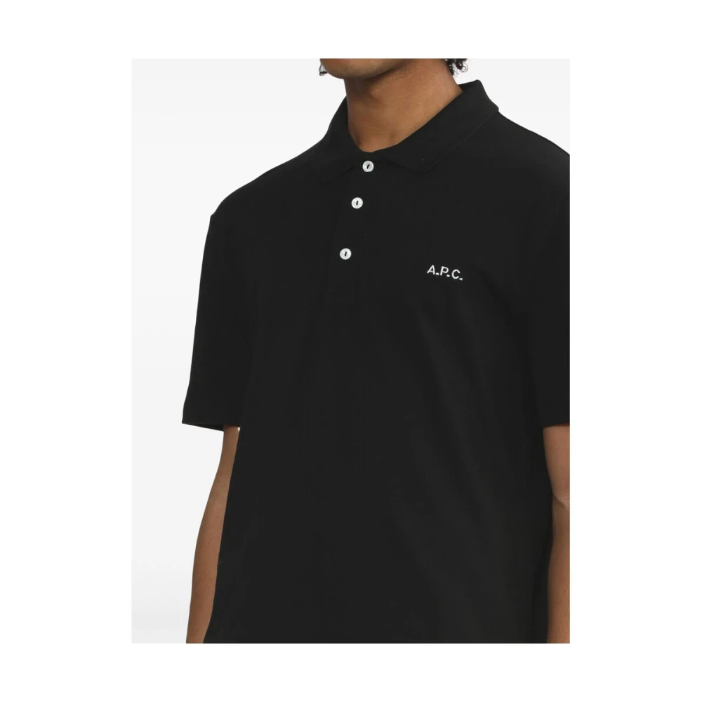A.p.c. Zwarte Polo Shirt Geborduurd Logo Black Heren