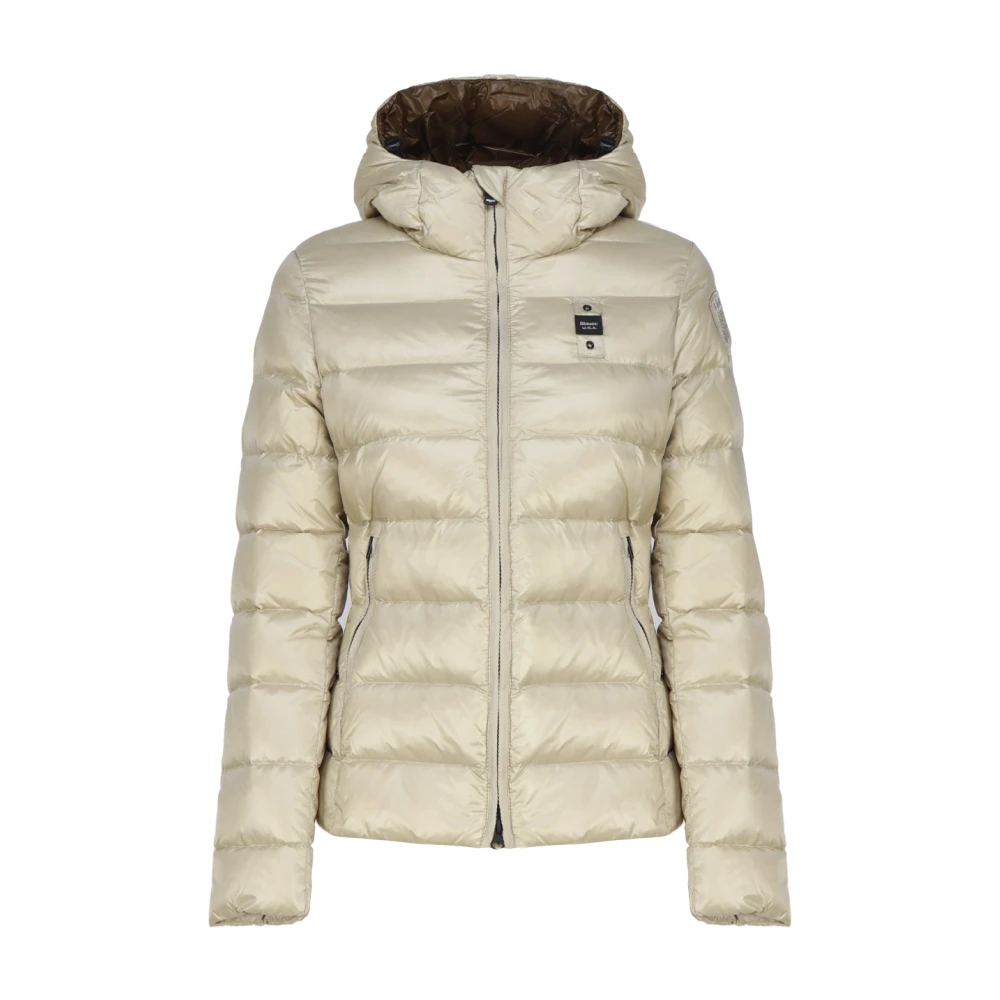 Blauer Iridescent Witte Donsjas Beige Dames