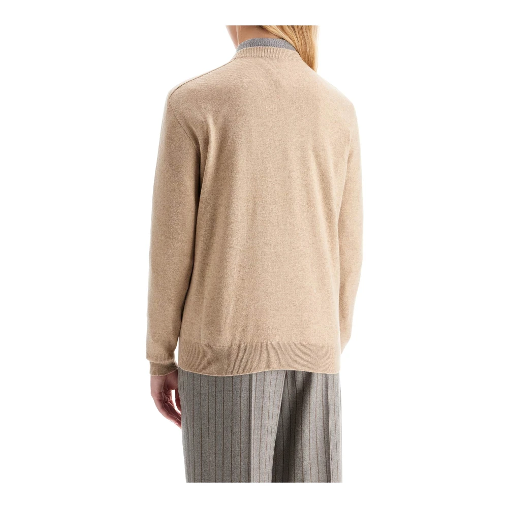 BRUNELLO CUCINELLI Cashmere Crewneck Pullover met Monile Borduurwerk Beige Dames