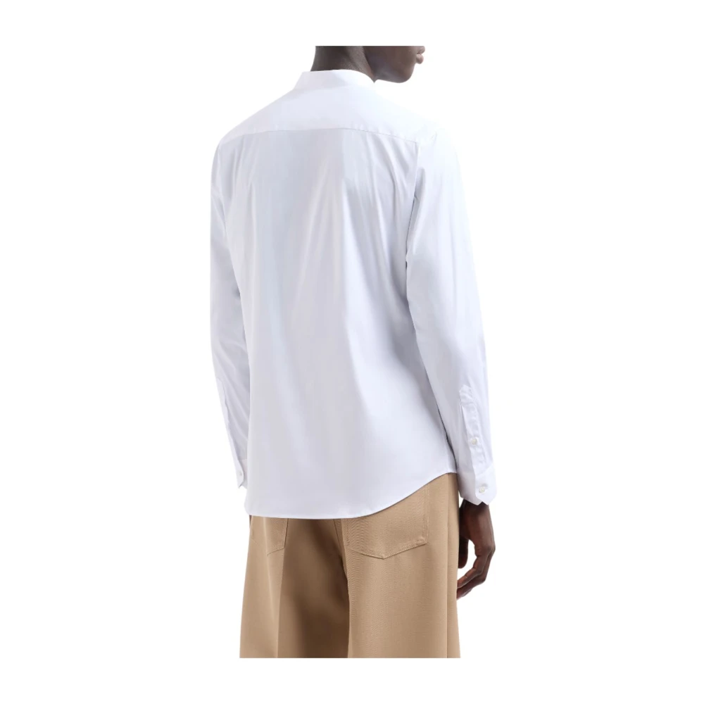 Emporio Armani Elegante Stretch Satijnen Casual Overhemd White Heren