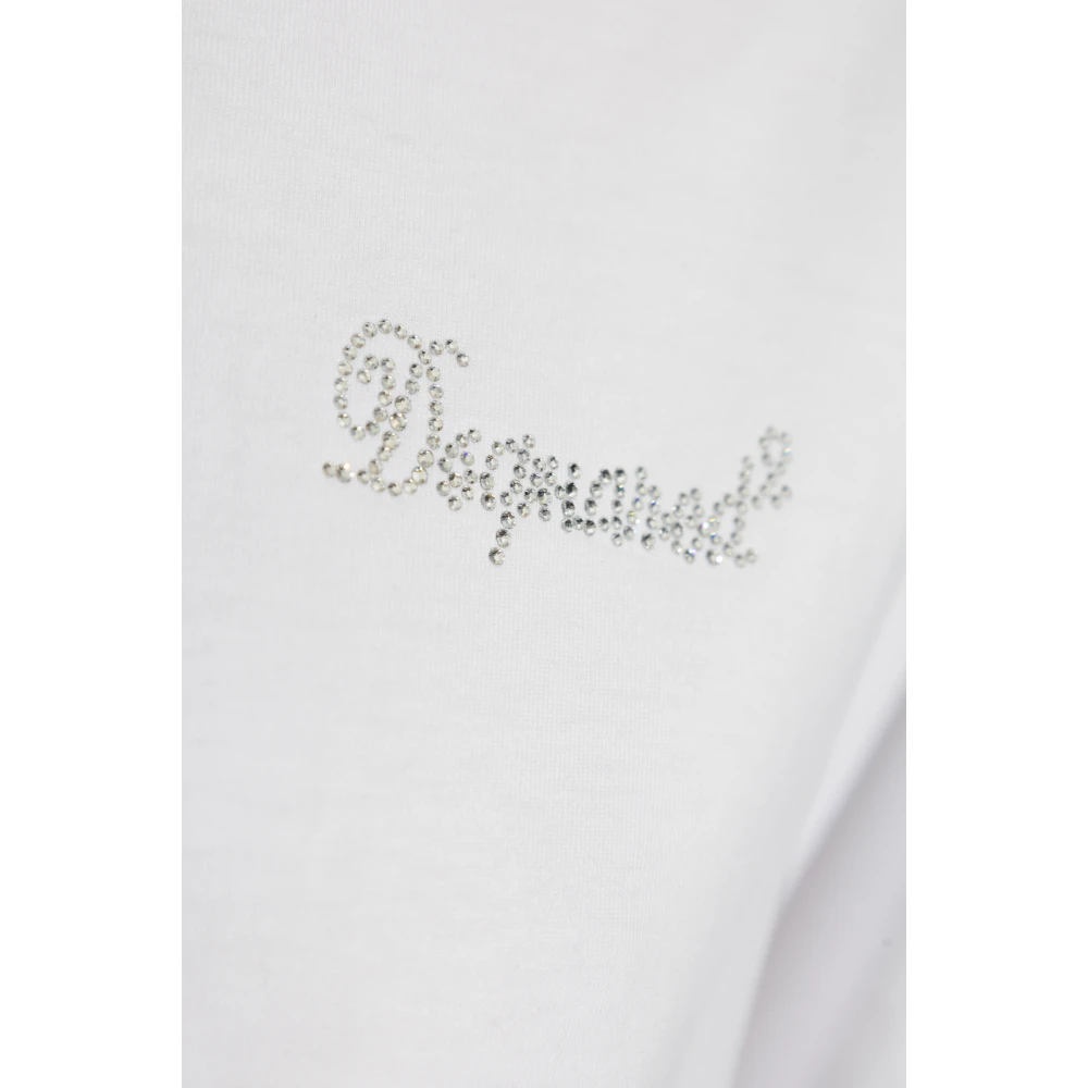 Dsquared2 T-shirt met logo afgewerkt met glinsterende applicaties White Dames