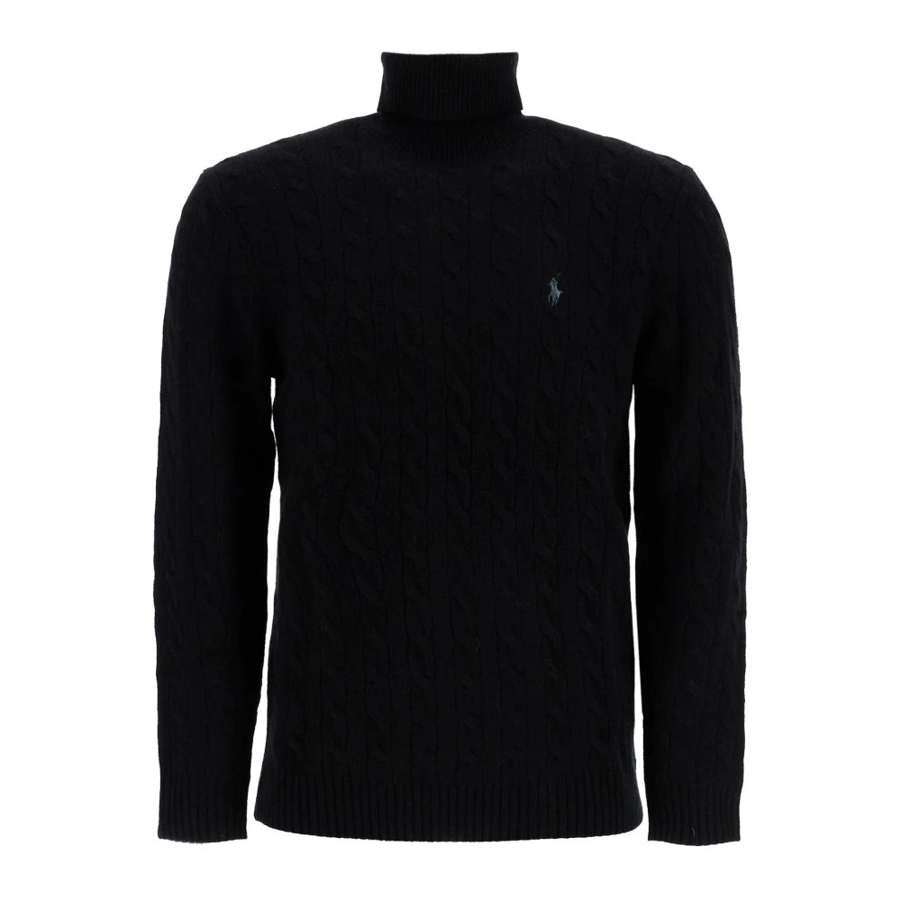 Polo Ralph Lauren Gevlochten Wol Kasjmier Coltrui Sweater Black Heren