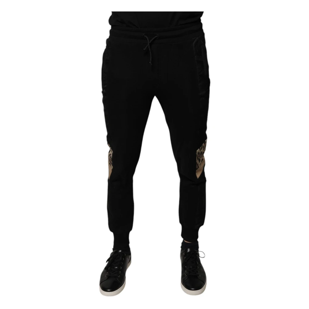 Dolce & Gabbana Men's Black Sweatpants,, Leopard Slim Fit Jogger Trousers Extra Small