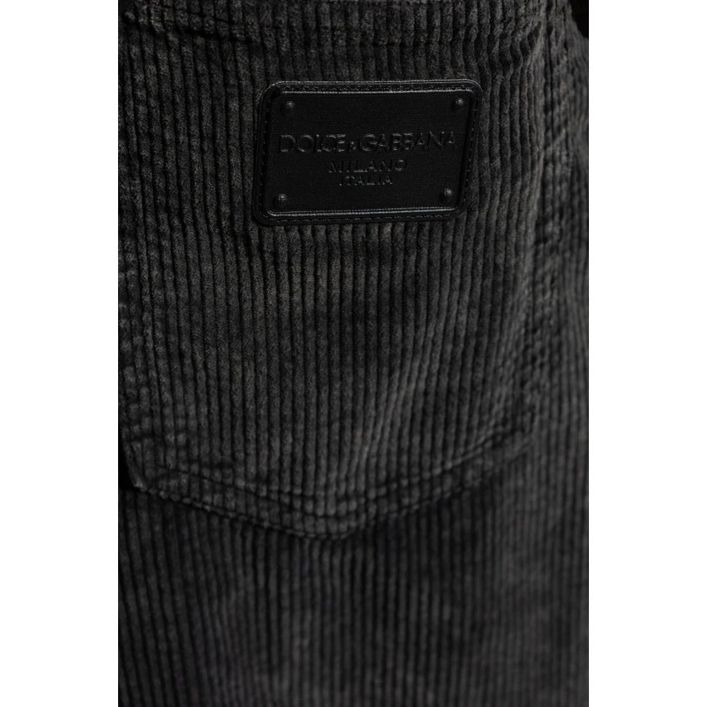 Dolce & Gabbana Ribfluwelen broek Gray Heren