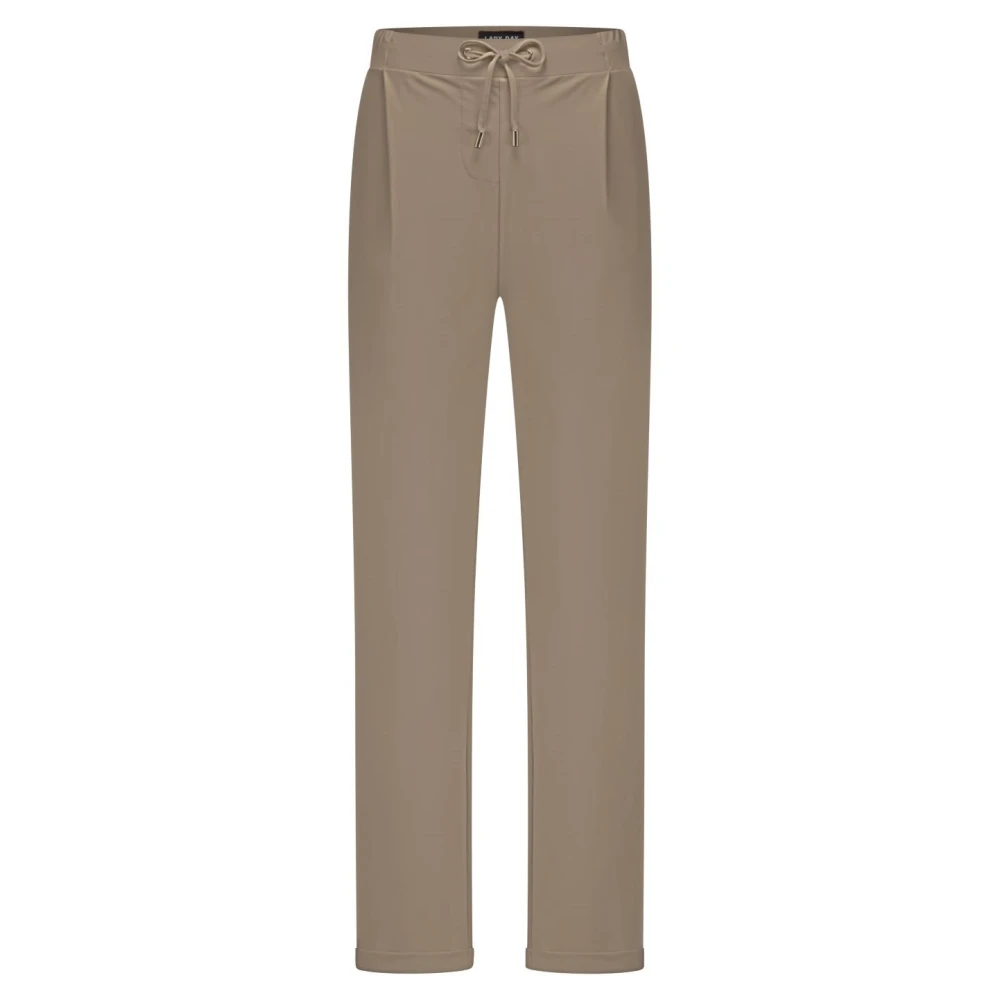 Lady Day Taupe Straight Leg Broek met Striksluiting Beige Dames