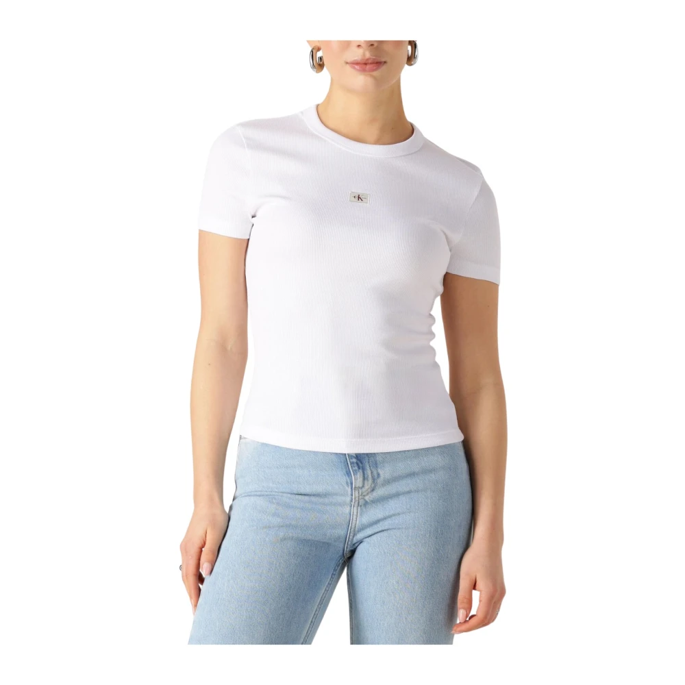 Calvin Klein Rib Fitted Tee Tops & T-shirts White Dames
