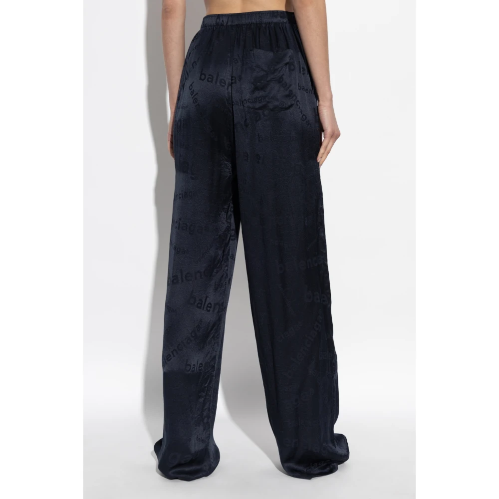 Balenciaga Zijden Broek met Monogram Blue Dames