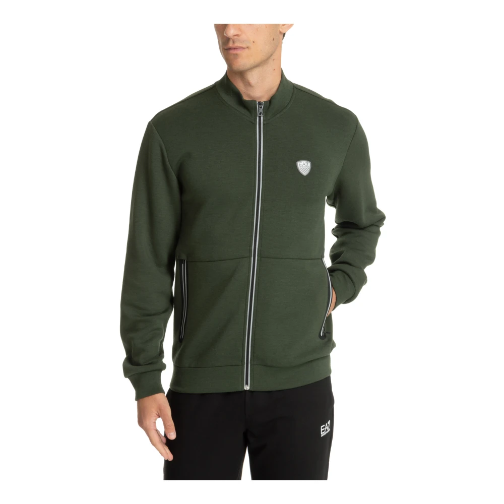 Emporio Armani EA7 Effen Sweatshirt met Rits en Logo Green Heren