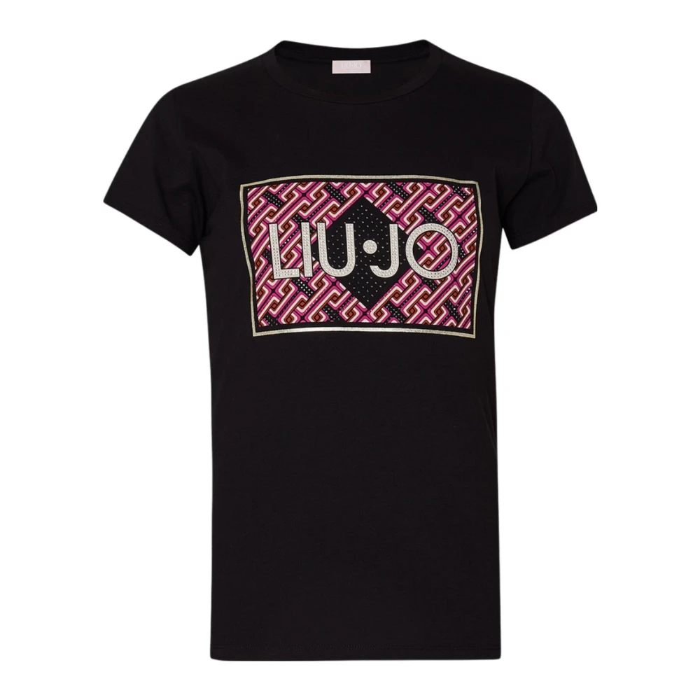 Liu Jo Duurzaam Zwart Geometrisch Logo T-Shirt Black Dames