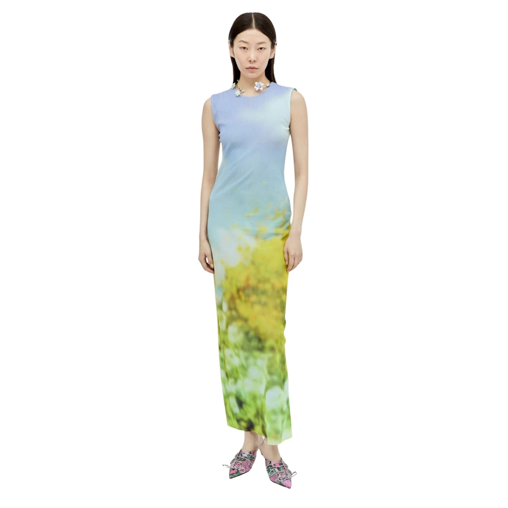 Acne Studios Women's Multicolor Maxi Dresses, Xs, Graphic Print Maxi Dress With Raw Hem