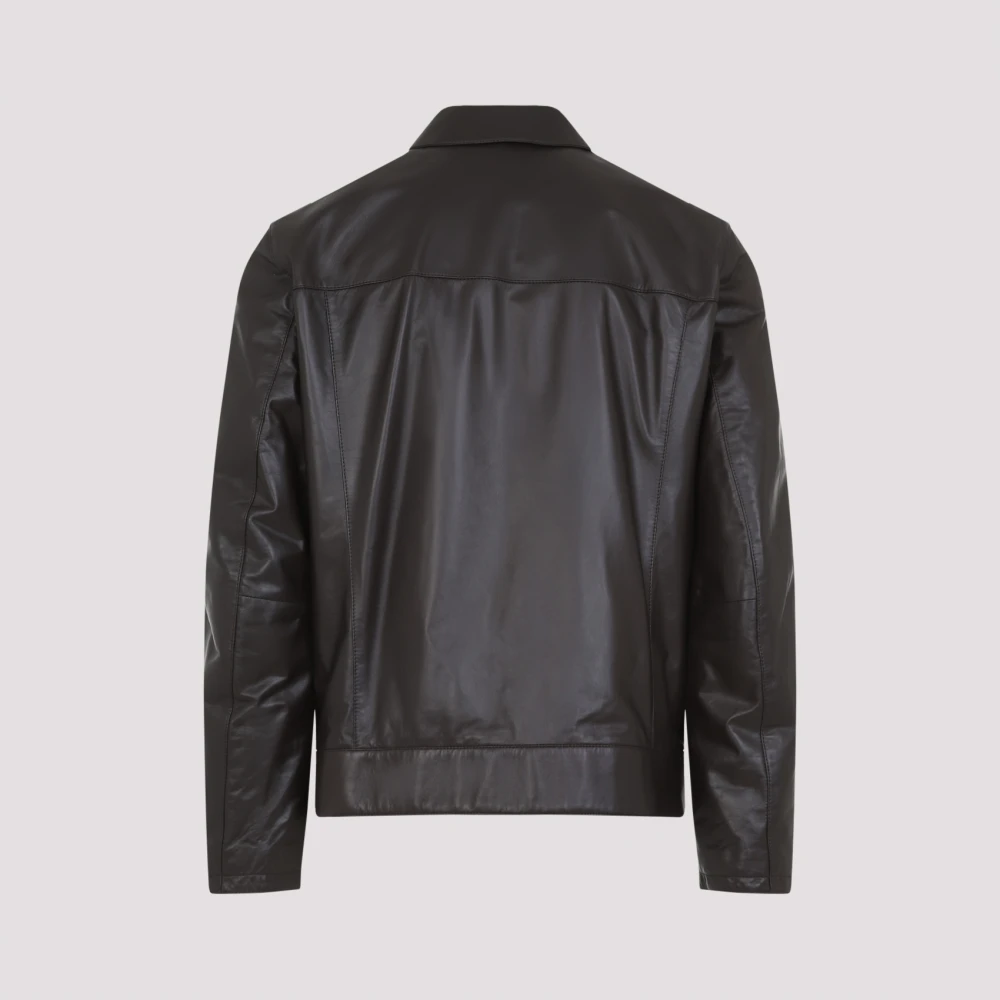 Brioni Bruine Leren Jas Verfijnde Stijl Brown Heren