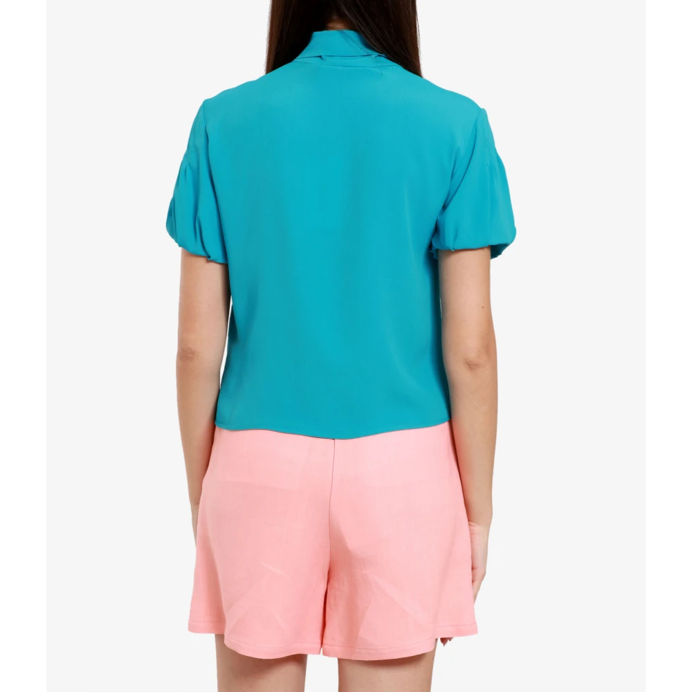 Mauro Grifoni Zijden Strik Kraag Turquoise Shirt Blue Dames