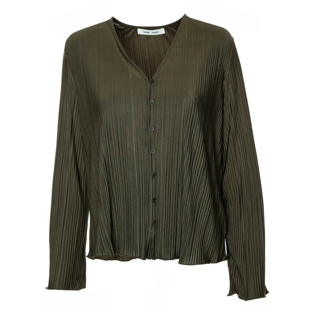 Samsøe Geplooide blouse met V-hals en vleermuismouwen Green Dames