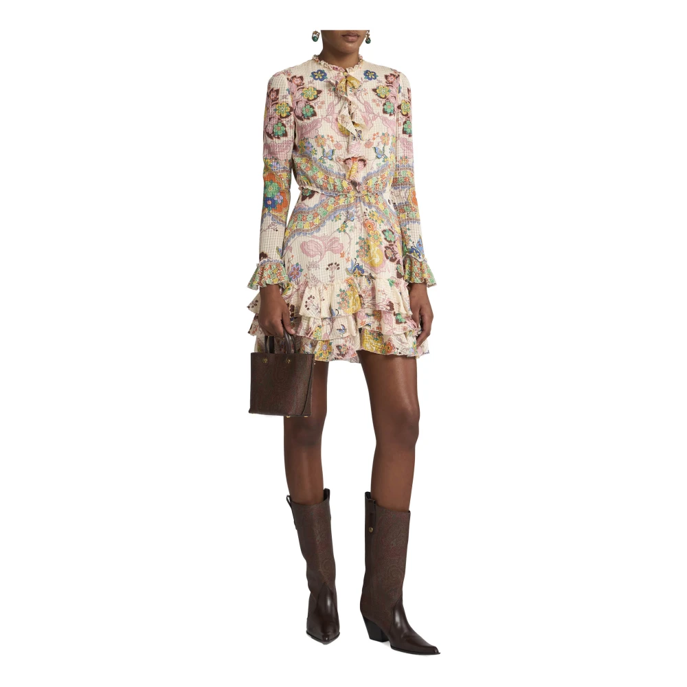 ETRO Witte Zijden Minijurk met Bloemenprint Multicolor Dames