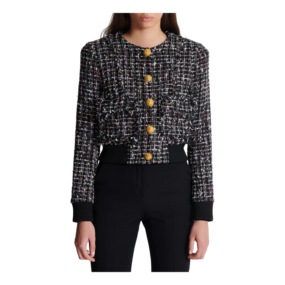 Balmain Tweed Jas met Knopen Black Dames