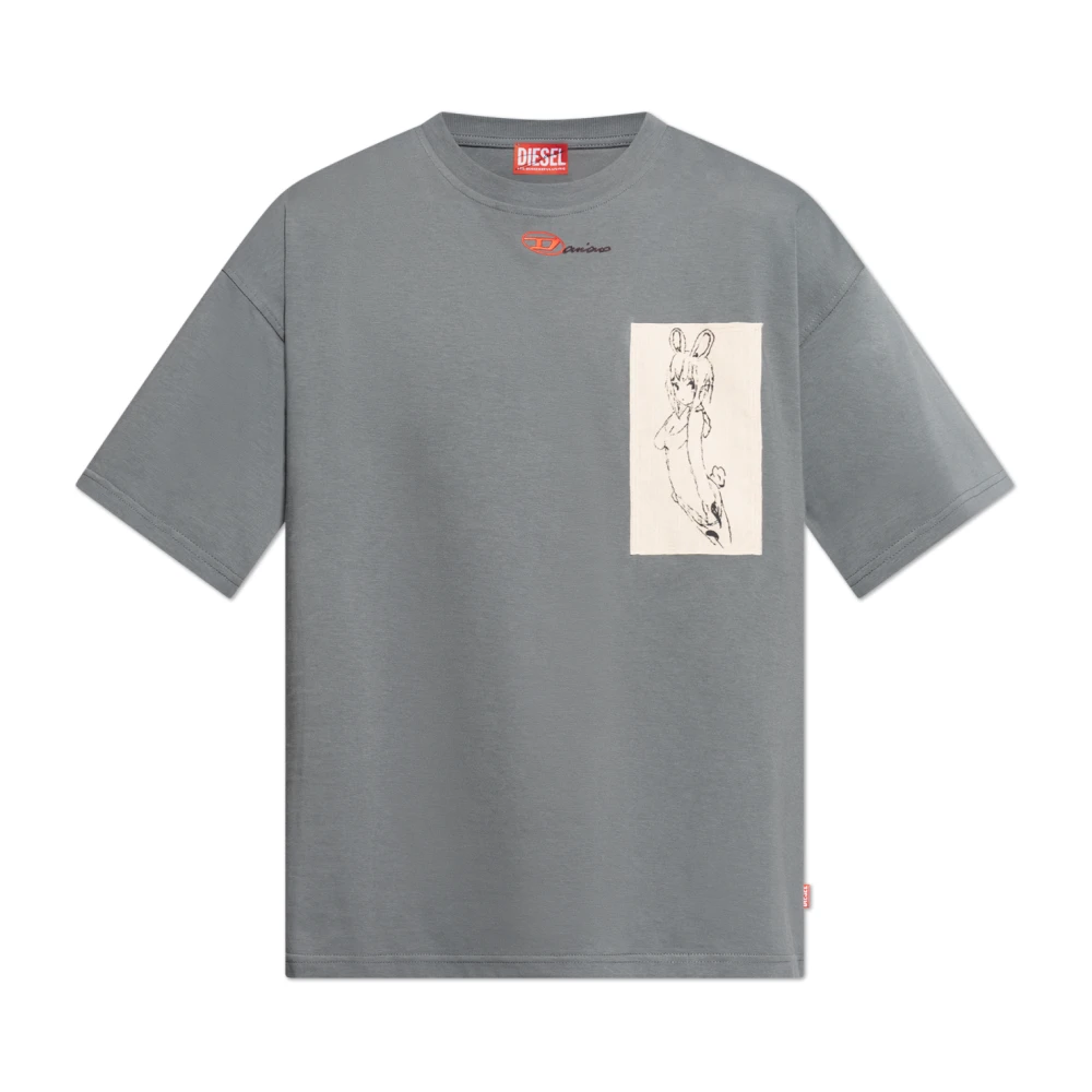 Diesel Mannelijk Grijs Tops Heren, Xl, Katoen, T-Boxt T-Shirt