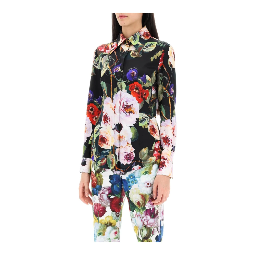 Dolce & Gabbana Rose Garden Satijnen Overhemd met Italiaanse Kraag Multicolor Dames