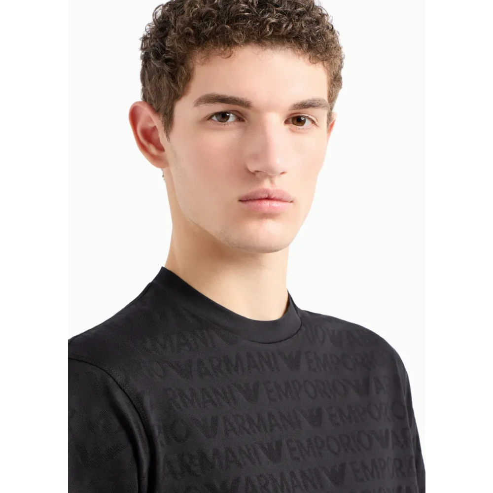 Emporio Armani Zwart Jacquard Gebreid T-shirt met Logo Black Heren